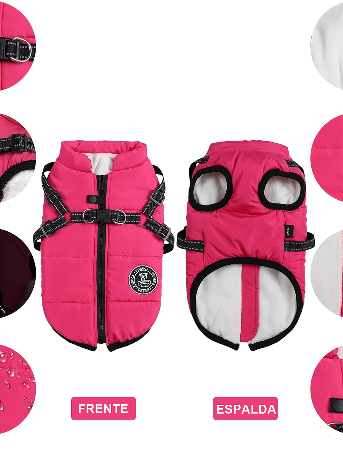 Chaqueta con arnés perro pequeño FUCSIA Talla M 4