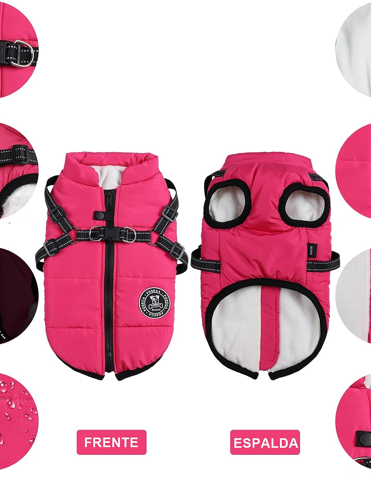 Chaqueta con arnés perro pequeño FUCSIA Talla M 4