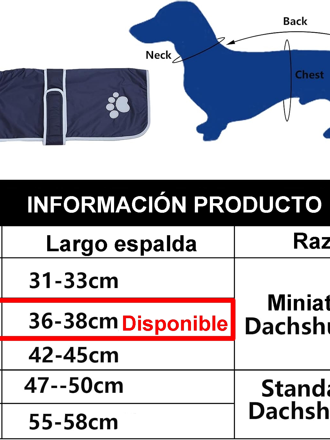 Chaqueta tipo capa perro salchicha AZUL Talla S 2