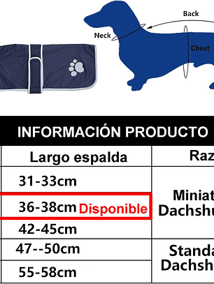 Chaqueta tipo capa perro salchicha AZUL Talla S