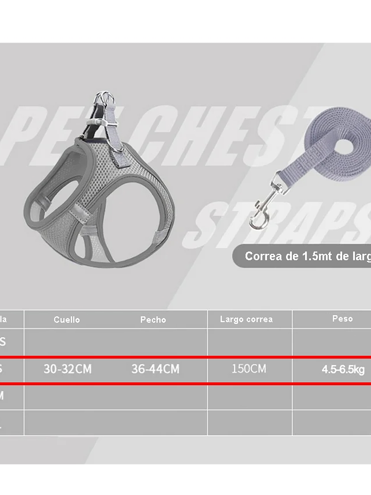 Arnés antitirones transpirable perro pequeño Talla S GRIS 4