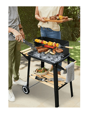 Parrilla para carbón con ruedas y grill