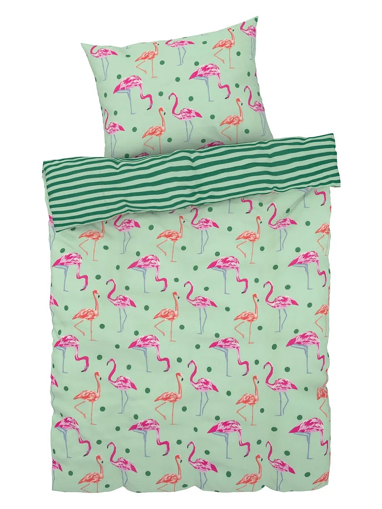 Cubre plumón y funda de cojín 1 PLAZA FLAMENCOS REVERSIBLE 135x200cm 1