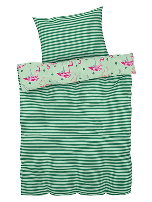 Cubre plumón y funda de cojín 1 PLAZA FLAMENCOS REVERSIBLE 135x200cm