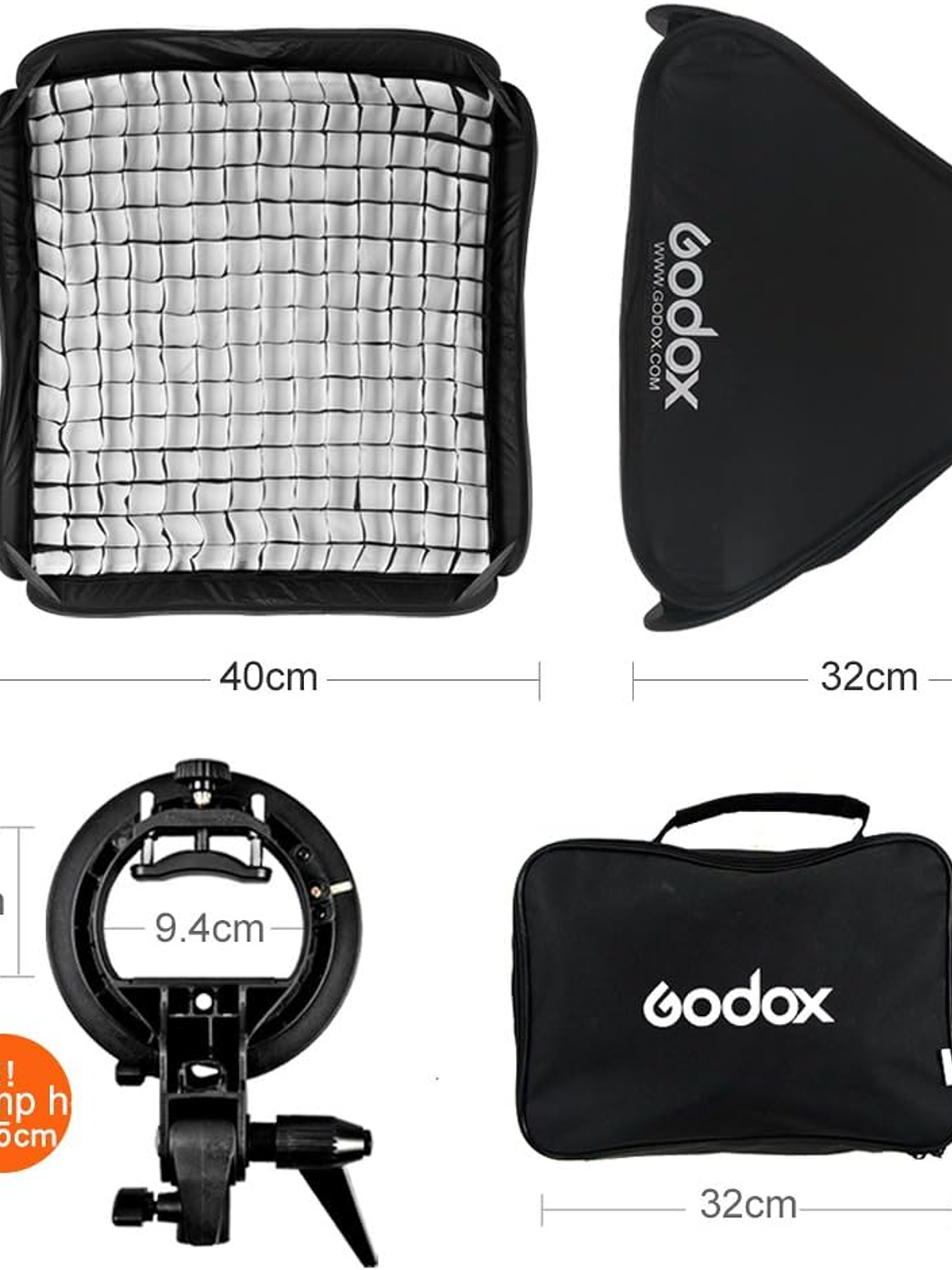 SOFTBOX GODOX 40x40 con GRID y adaptador Bowen S 1
