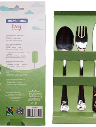 SET de 3 cubiertos de metal para bebé 36 meses animalitos