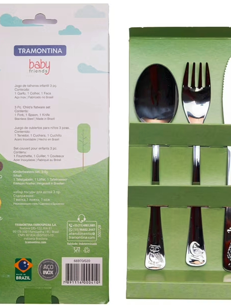 SET de 3 cubiertos de metal para bebé 36 meses animalitos 1