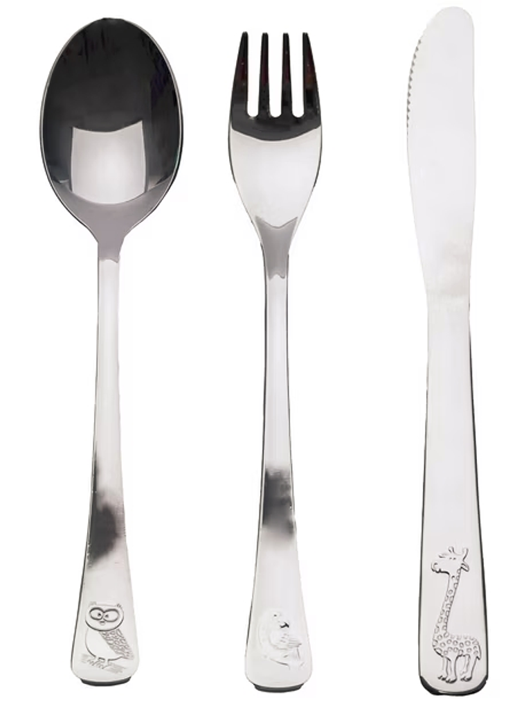 SET de 3 cubiertos de metal para bebé 36 meses animalitos 2