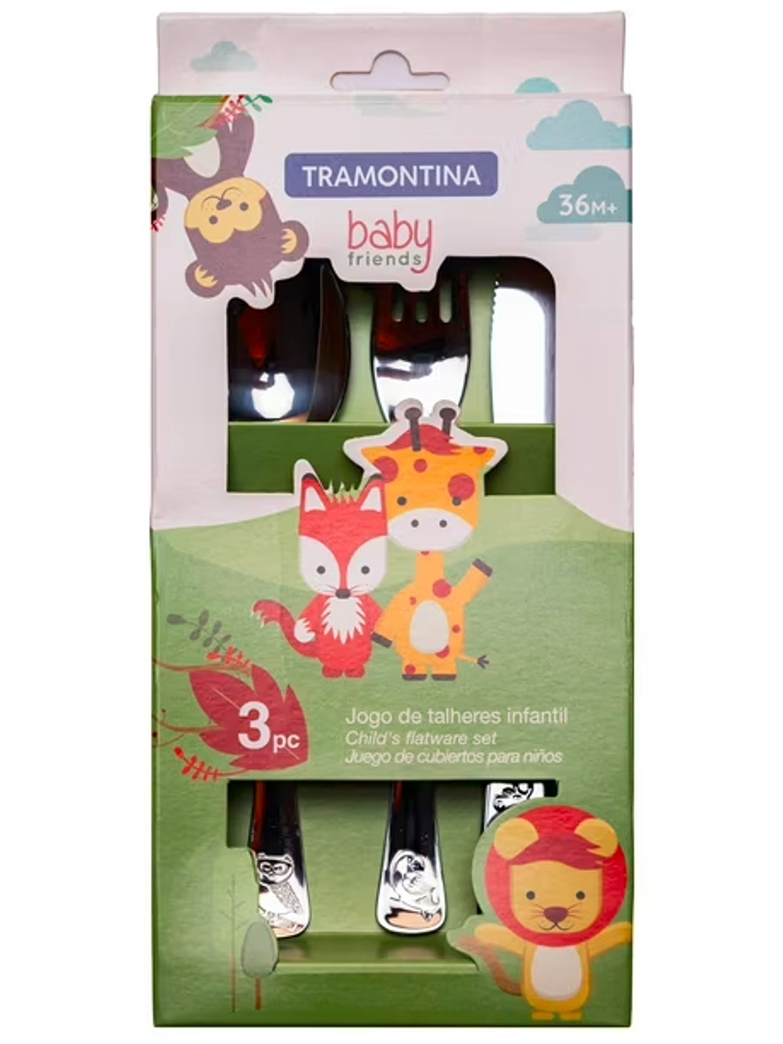 SET de 3 cubiertos de metal para bebé 36 meses animalitos 3