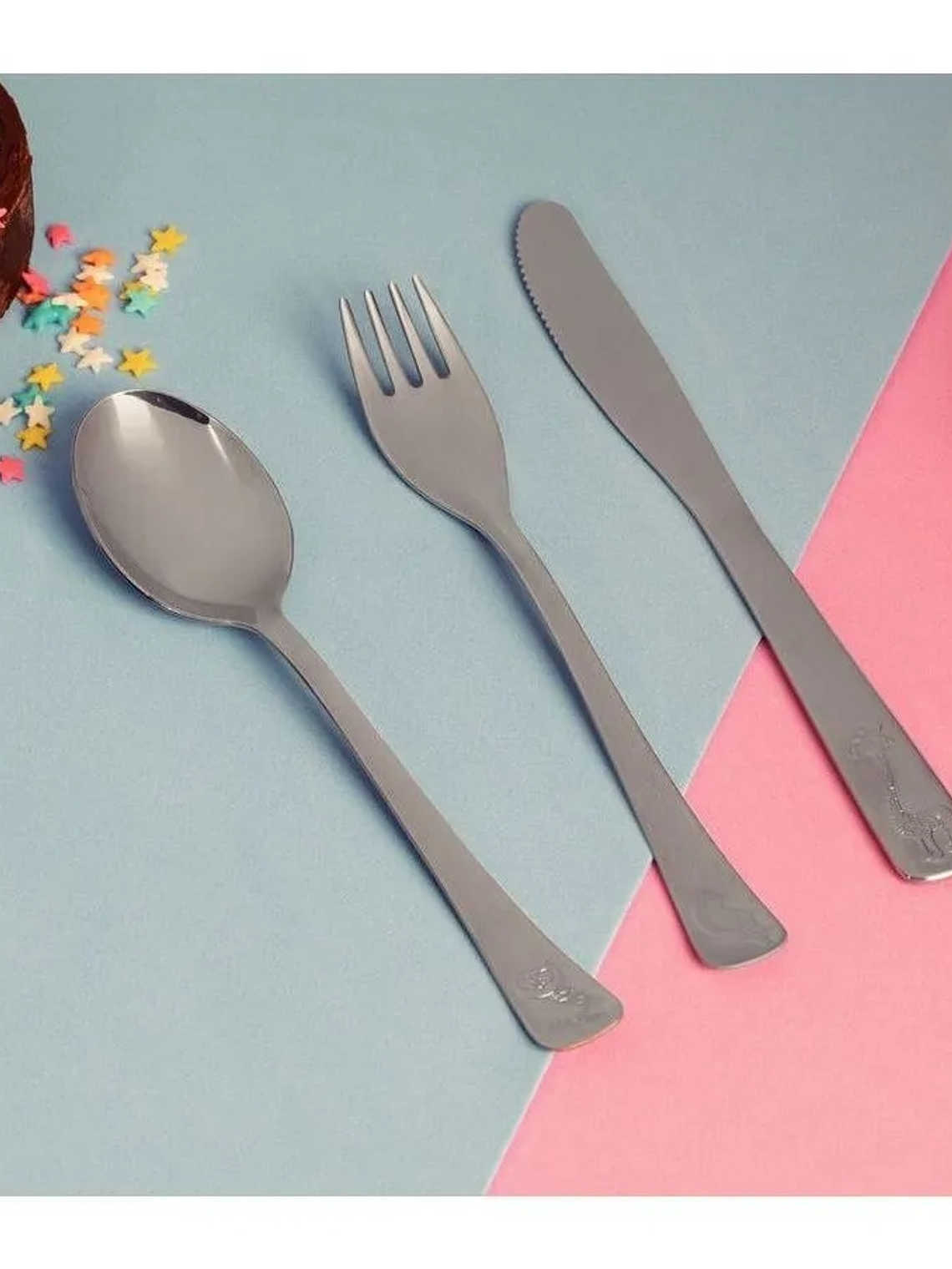 SET de 3 cubiertos de metal para bebé 36 meses animalitos 4