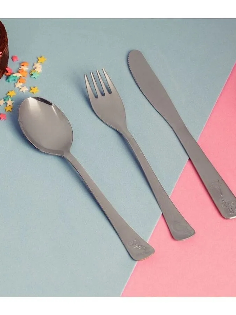 SET de 3 cubiertos de metal para bebé 36 meses animalitos 4