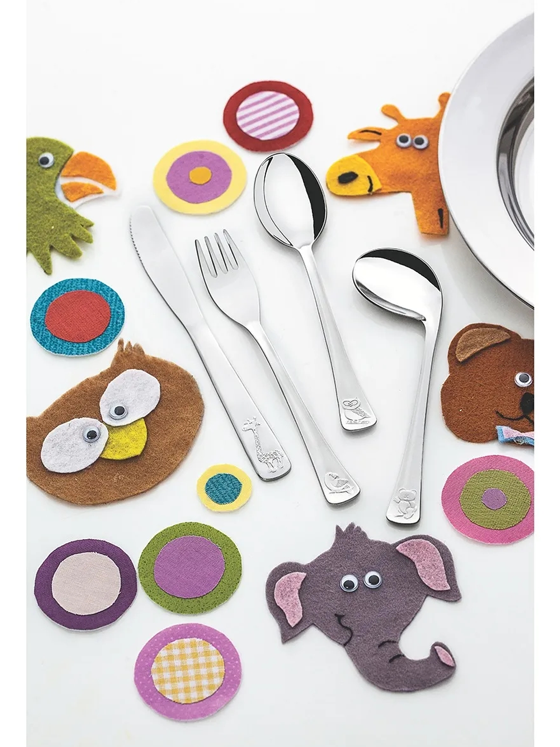 Set de 4 cubiertos de metal para bebé 36 meses animalitos 3