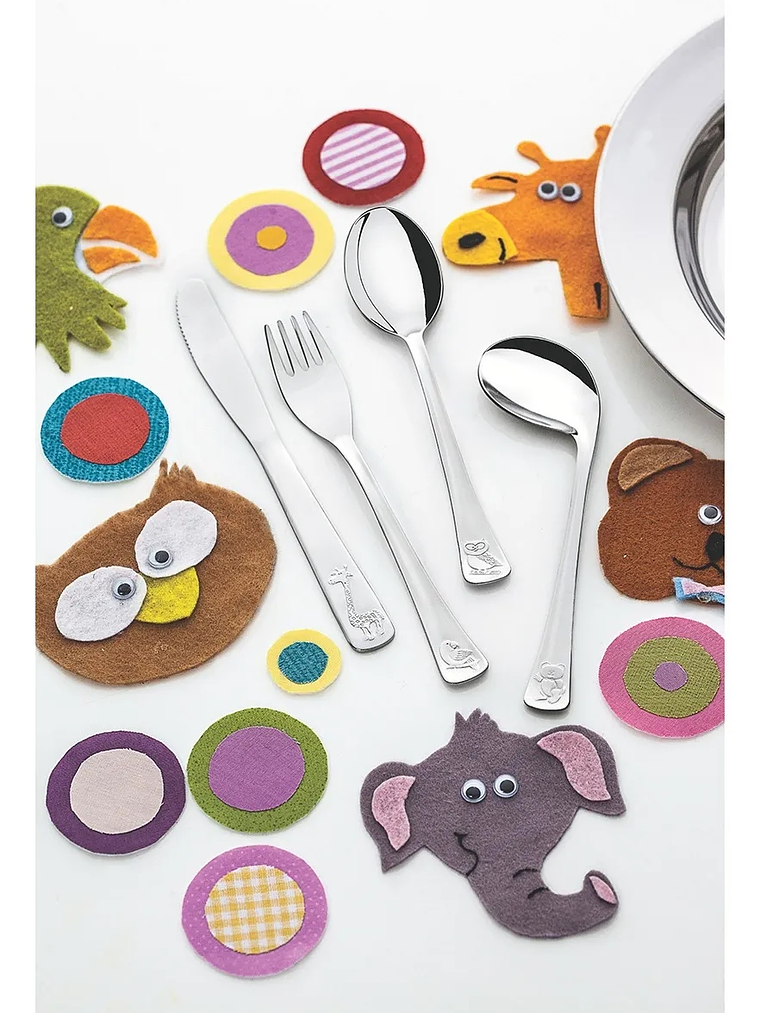 Set de 4 cubiertos de metal para bebé 36 meses animalitos 3
