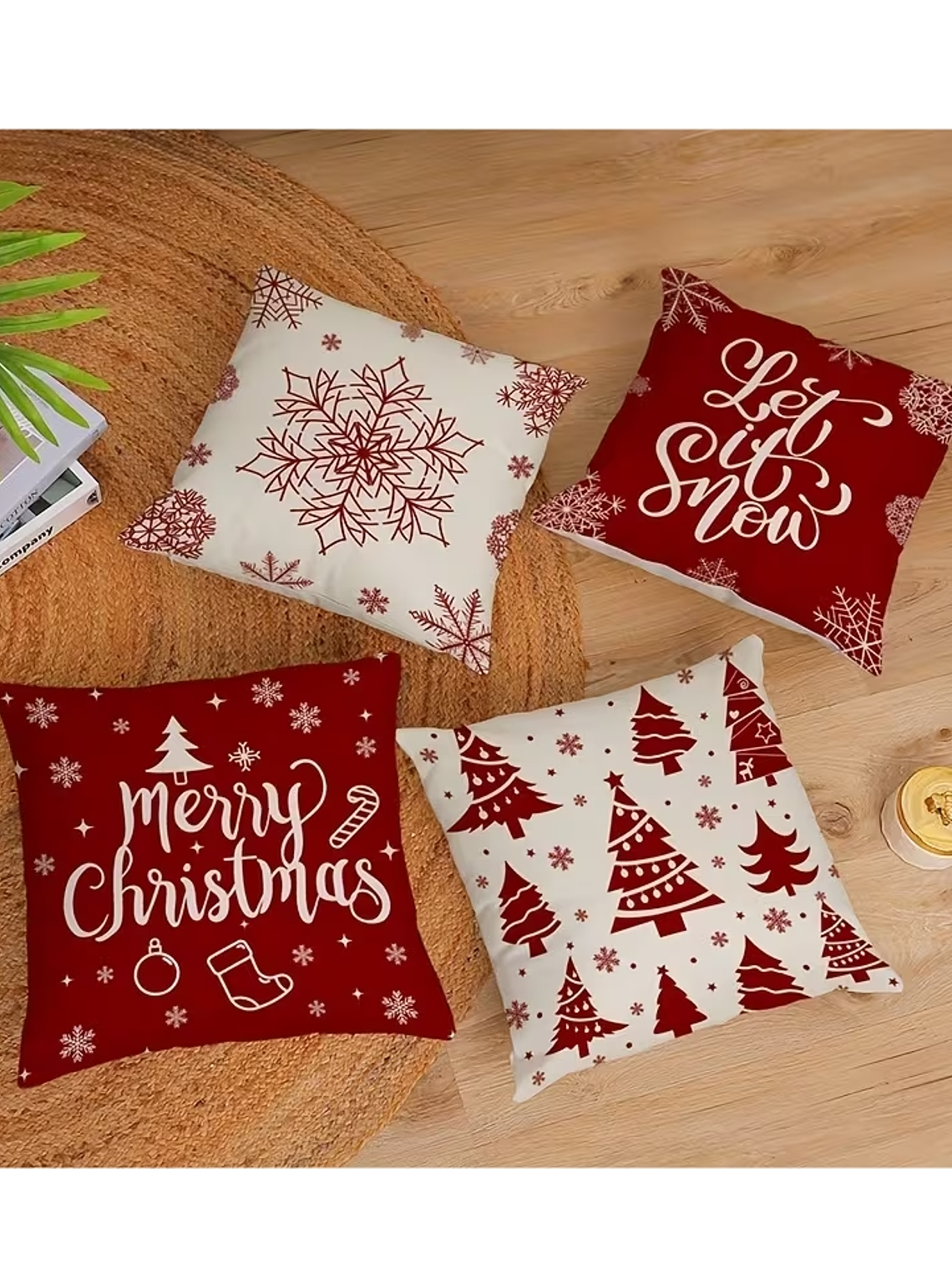 4 Fundas Cojines fibra natural Decoracion Navidad 45x45 SIN COJIN 2