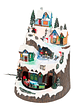 Villa navideña 40cm altura con luces y movimiento de tren y esquiadores - Miniatura 3