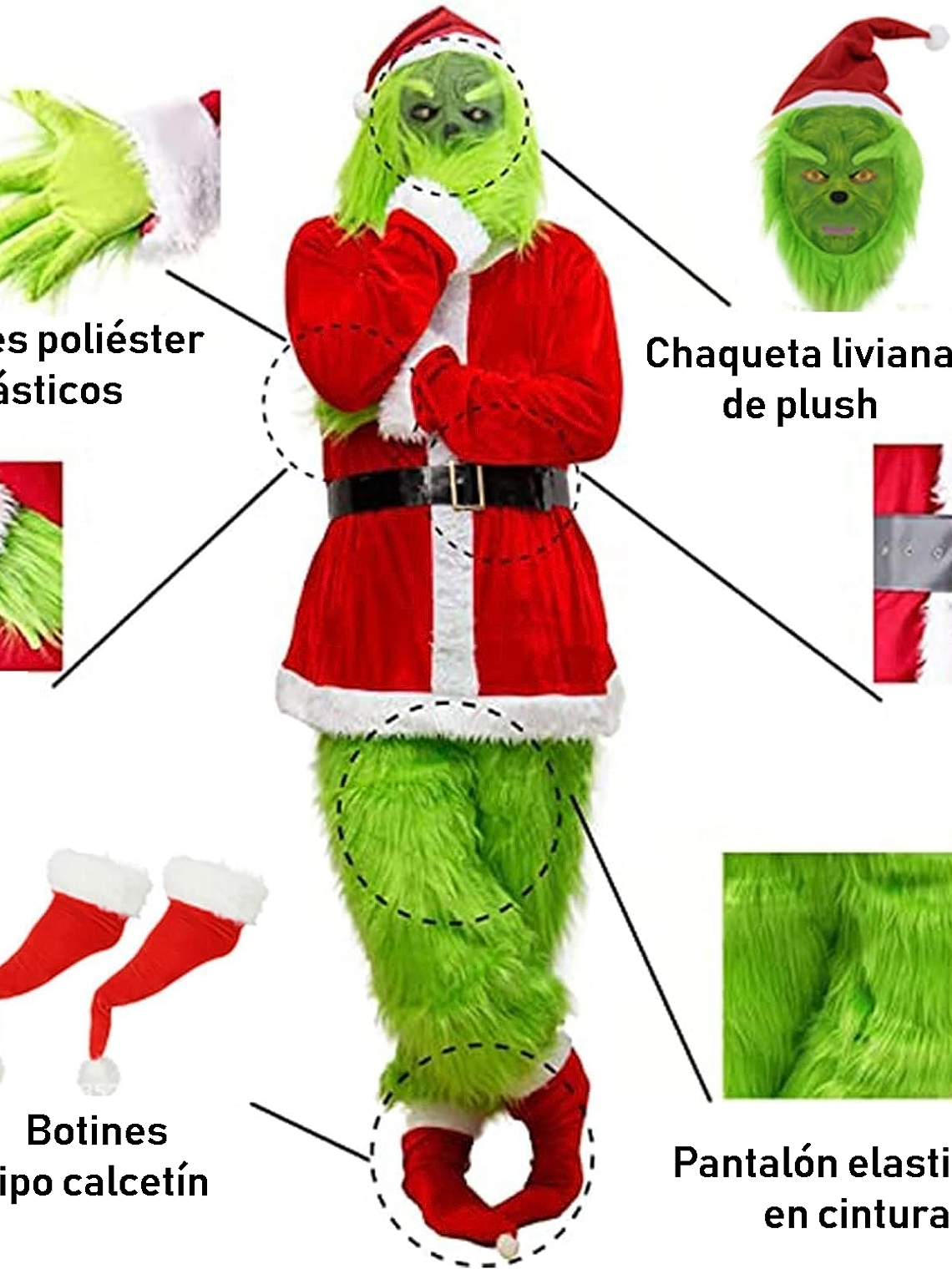 DISFRAZ de El Grinch adulto PLUSH 8 piezas 6