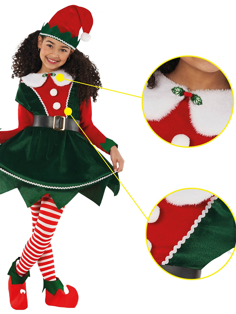 Disfraz Niña elfo, Talla S, edad 4 a 6 años, plush brillante 2