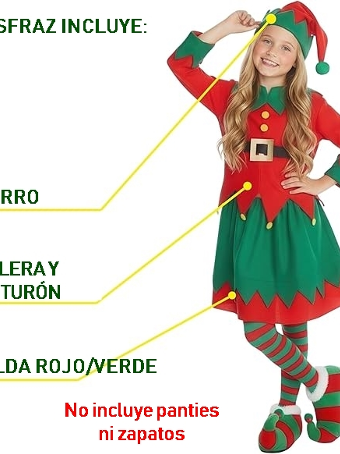 Disfraz niña Elfo Talla M 7-9 años 2