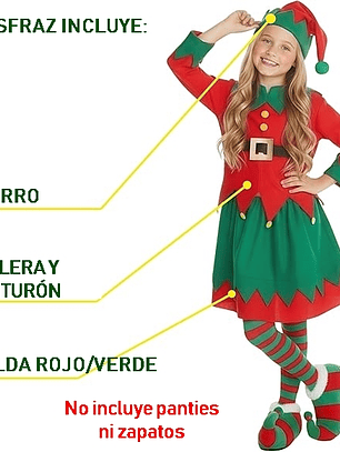 Disfraz niña Elfo Talla M 7-9 años