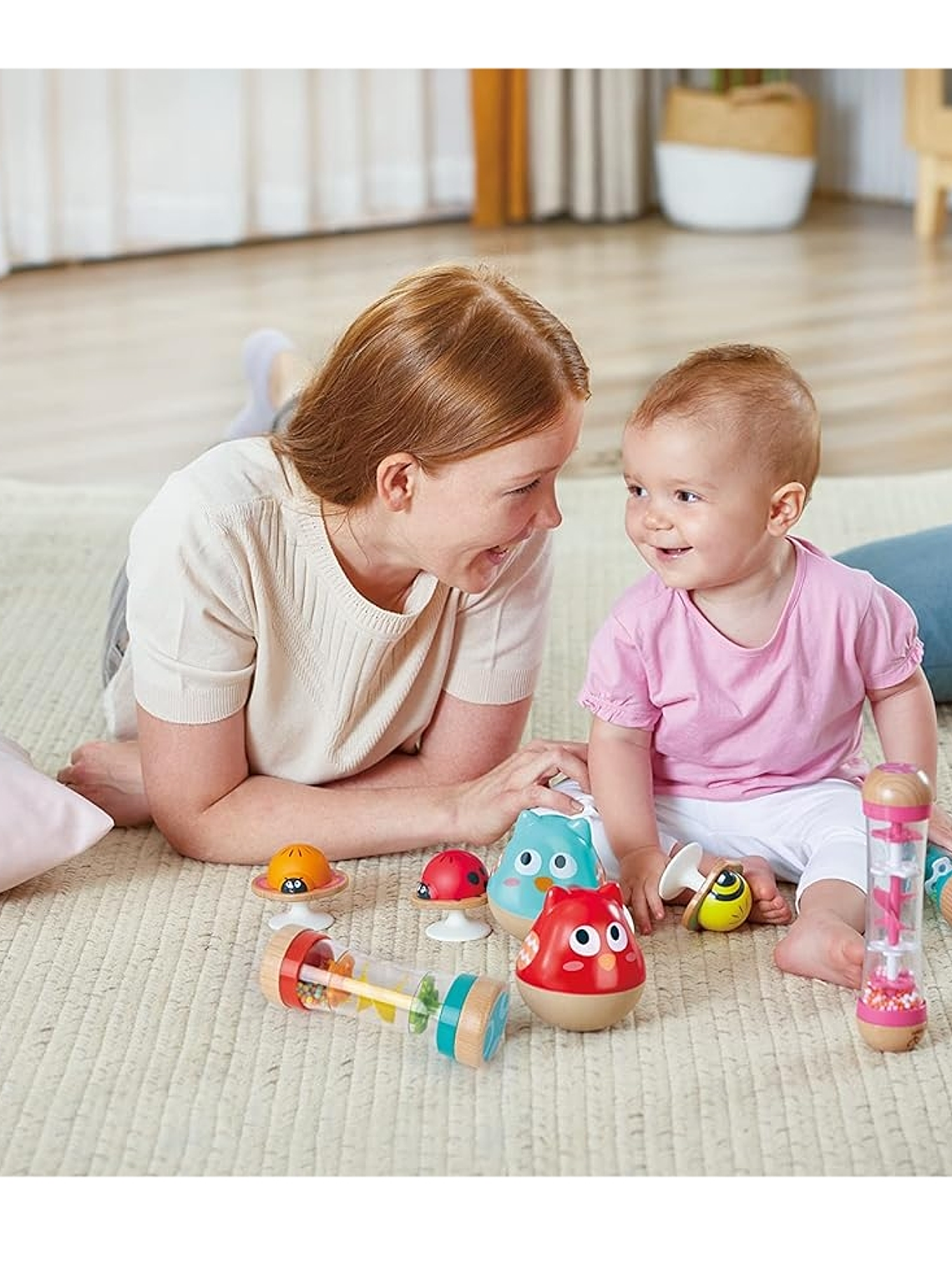 Búho de madera y plástico musical con tintineo para niño pequeño 3
