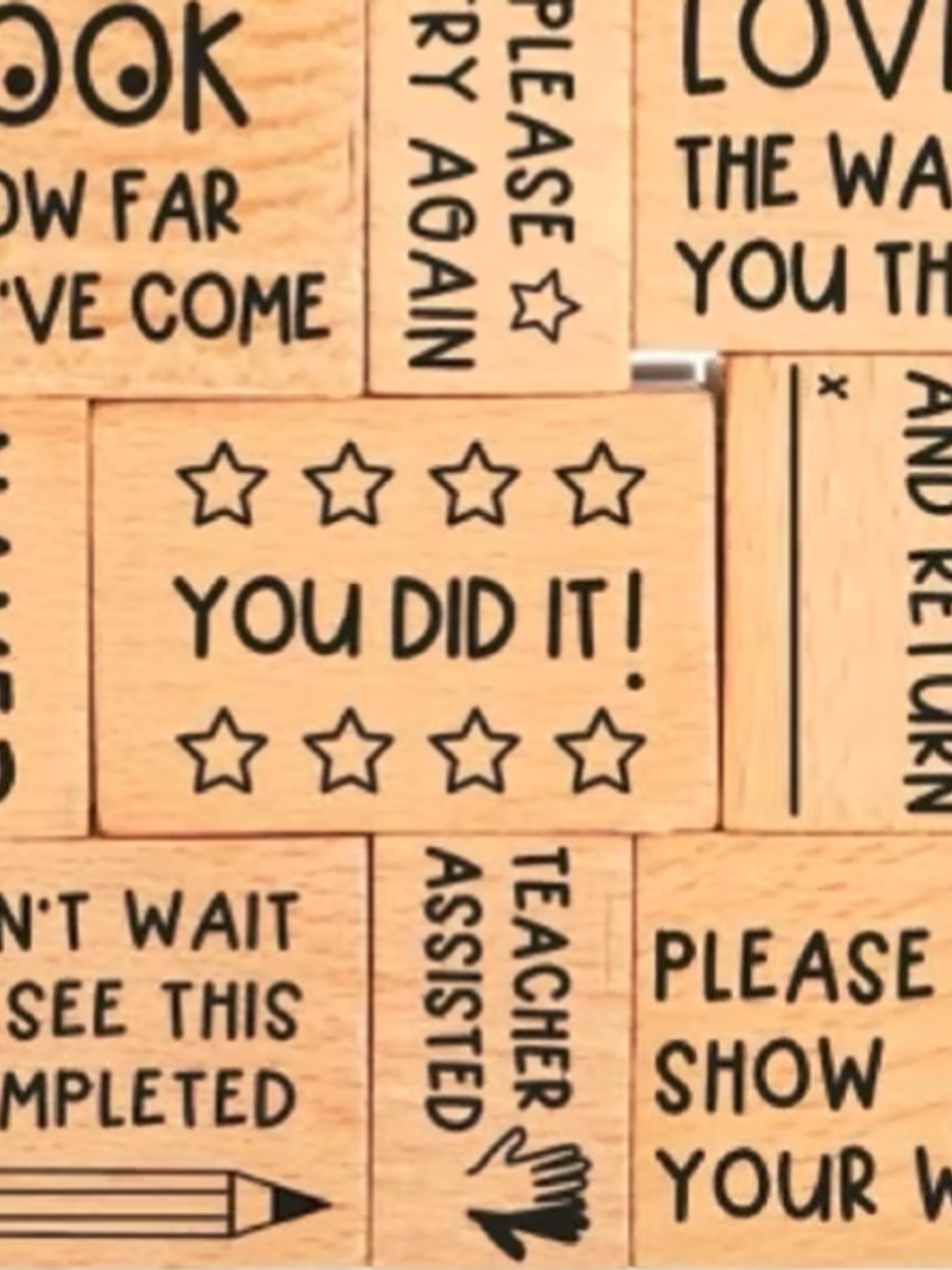 SET de 9 timbres de madera con frases en inglés 2