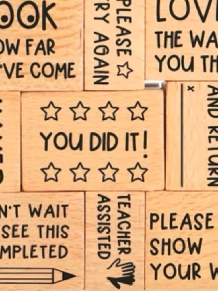 SET de 9 timbres de madera con frases en inglés 2