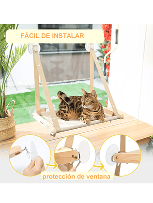 Hamaca de madera y tela para ventana para gato