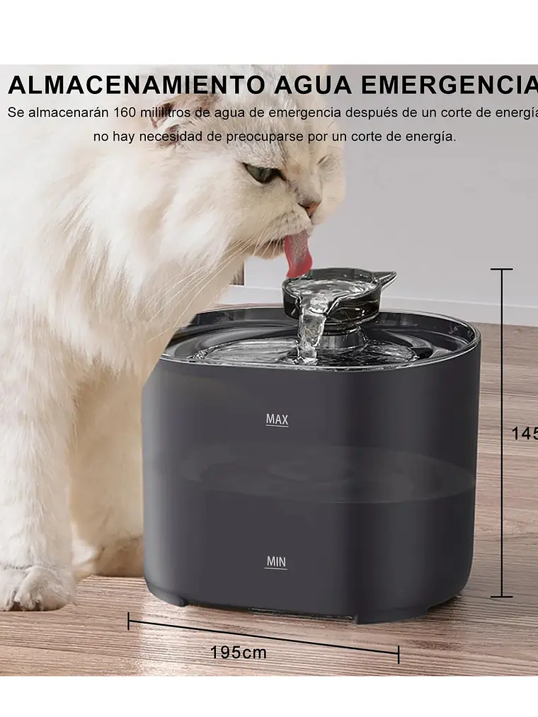 Bebedero eléctrico USB para mascota 2,2 litros acrílico negro 5