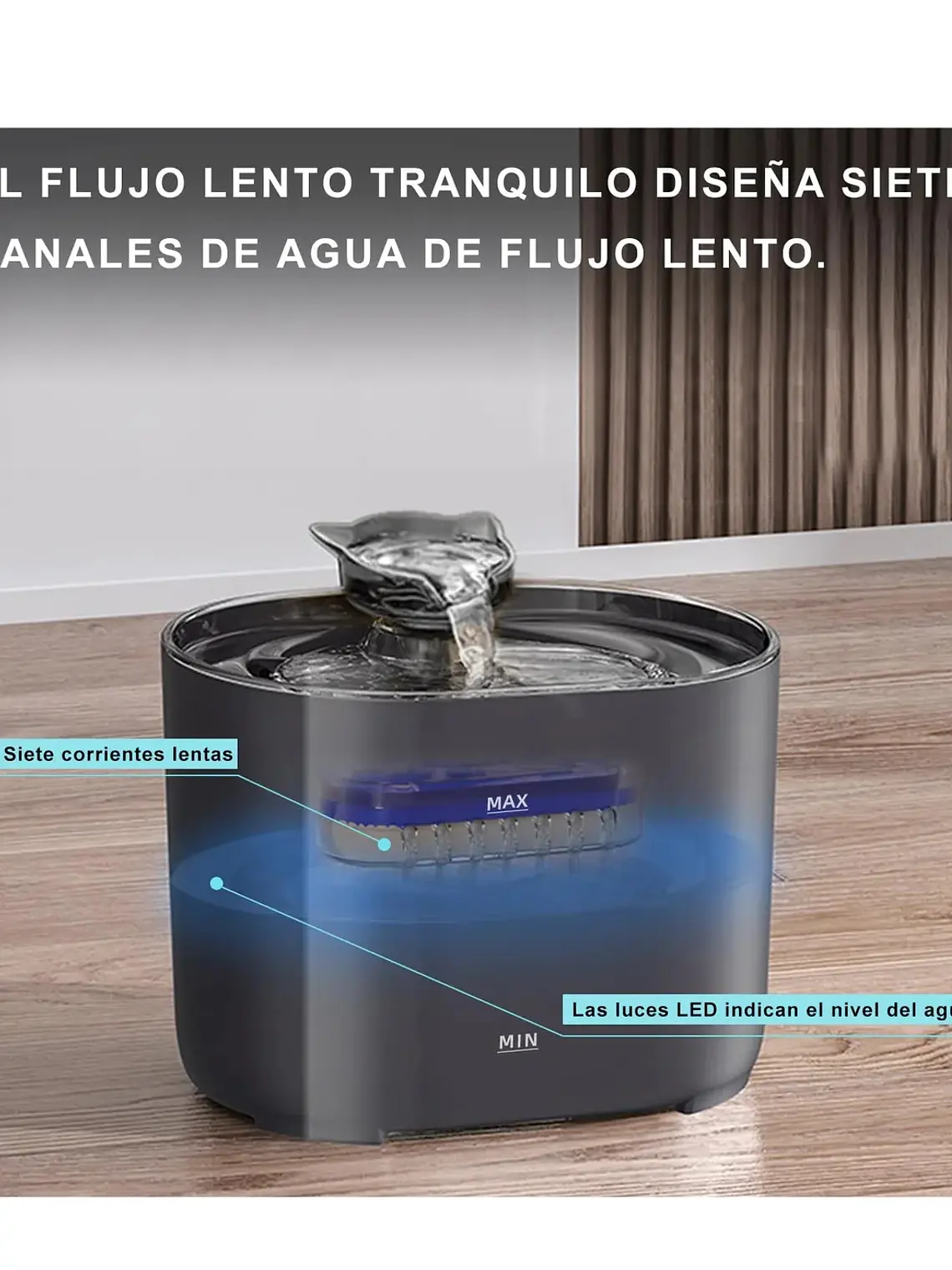 Bebedero eléctrico USB para mascota 2,2 litros acrílico negro 7