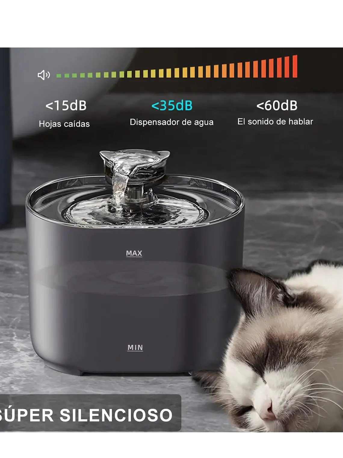 Bebedero eléctrico USB para mascota 2,2 litros acrílico negro 8