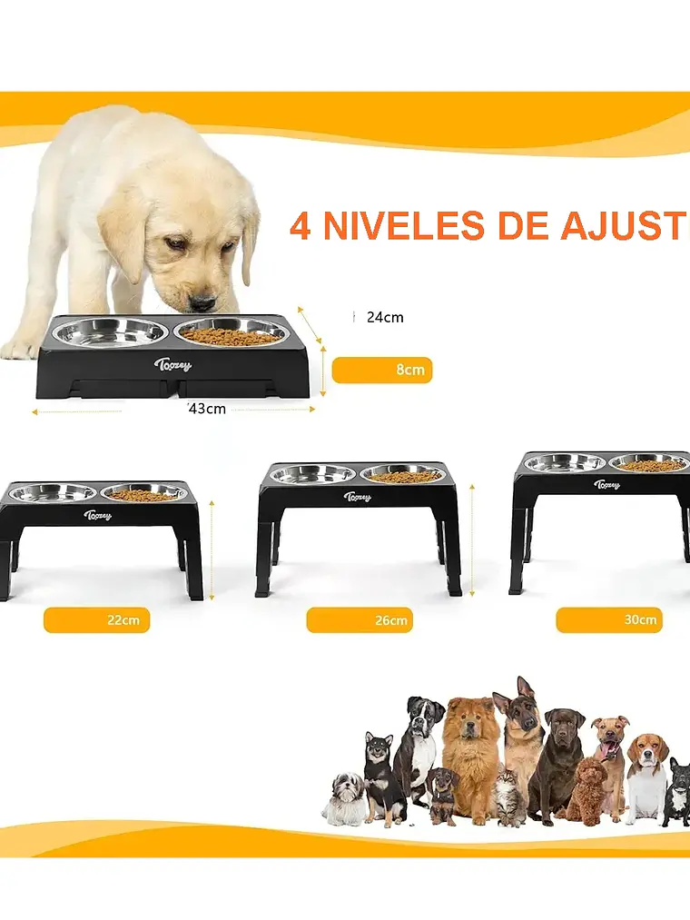 Comedero mascota elevado  4 alturas 1.2lts  5