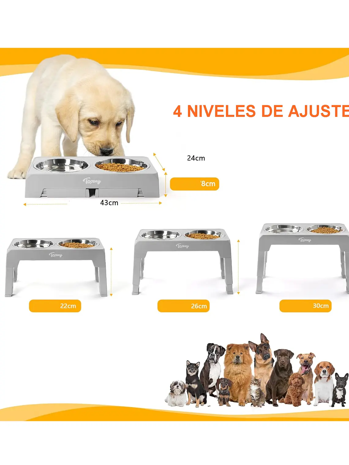 Comedero mascota elevado  4 alturas 1.2lts  12
