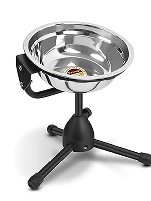 Plato acero inoxidable elevado para agua o alimento mascota en atril 2 litros