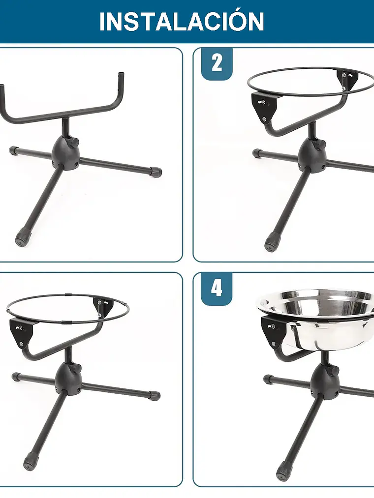 Plato acero inoxidable elevado para agua o alimento mascota en atril 2 litros 3