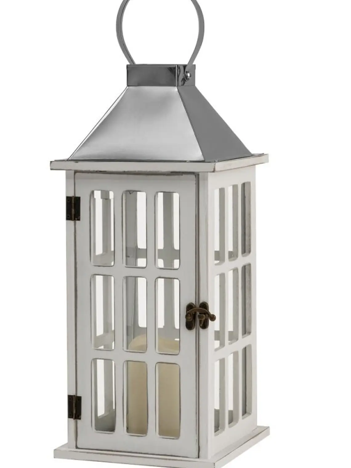 Farol de Adorno de estilo rústico en madera, latón y  vidrio 39cm altura 2