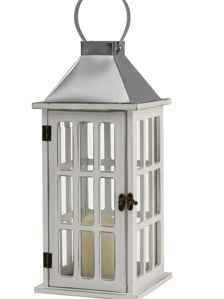 Farol de Adorno de estilo rústico en madera, latón y  vidrio 39cm altura 2