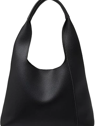 Tote bag color negro con broche sin cierres PU Negro textura cuero