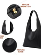 Tote bag color negro con broche sin cierres PU Negro textura cuero - Miniatura 4