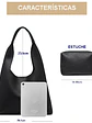 Tote bag color negro con broche sin cierres PU Negro textura cuero - Miniatura 5