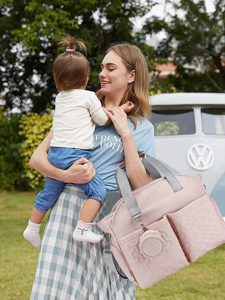 Bolso maternal rectangular muchos compartimientos Color Rosa 1