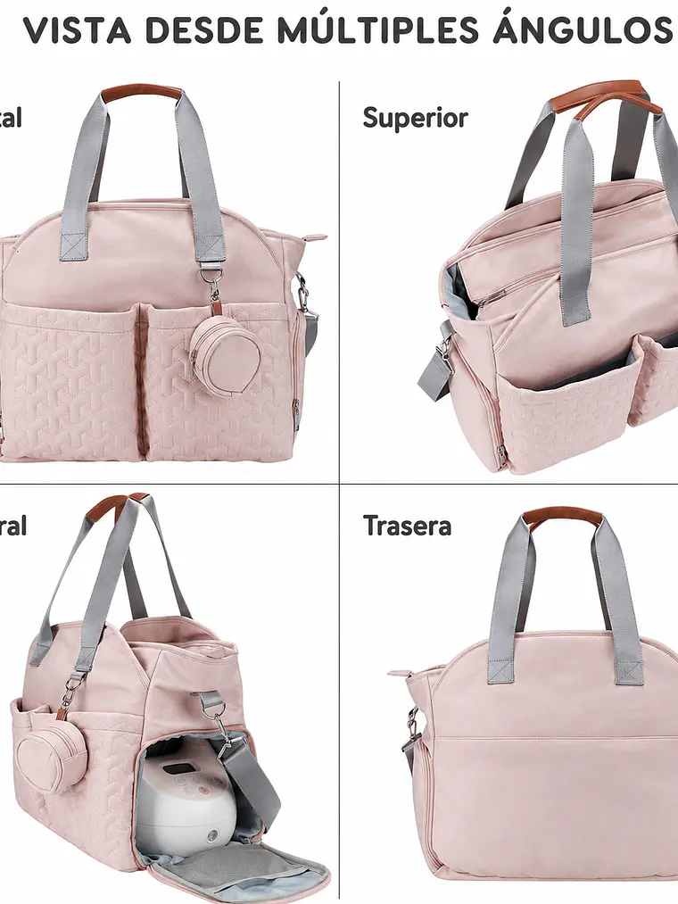 Bolso maternal rectangular muchos compartimientos Color Rosa 4