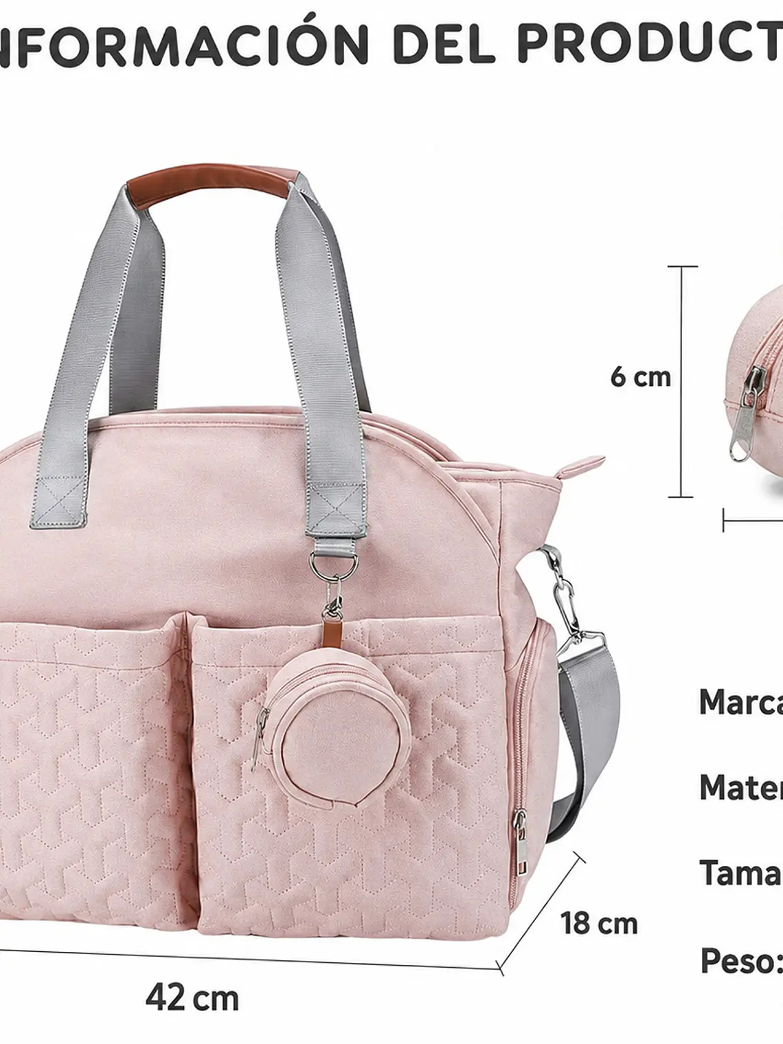 Bolso maternal rectangular muchos compartimientos Color Rosa 5