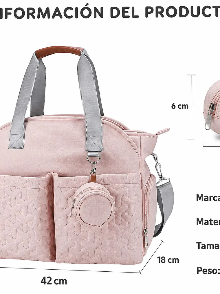 Bolso maternal rectangular muchos compartimientos Color Rosa 5