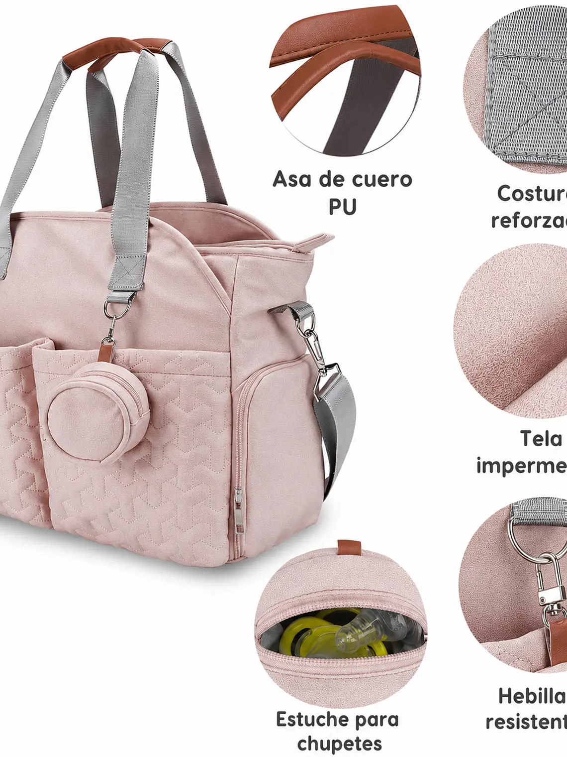Bolso maternal rectangular muchos compartimientos Color Rosa 6