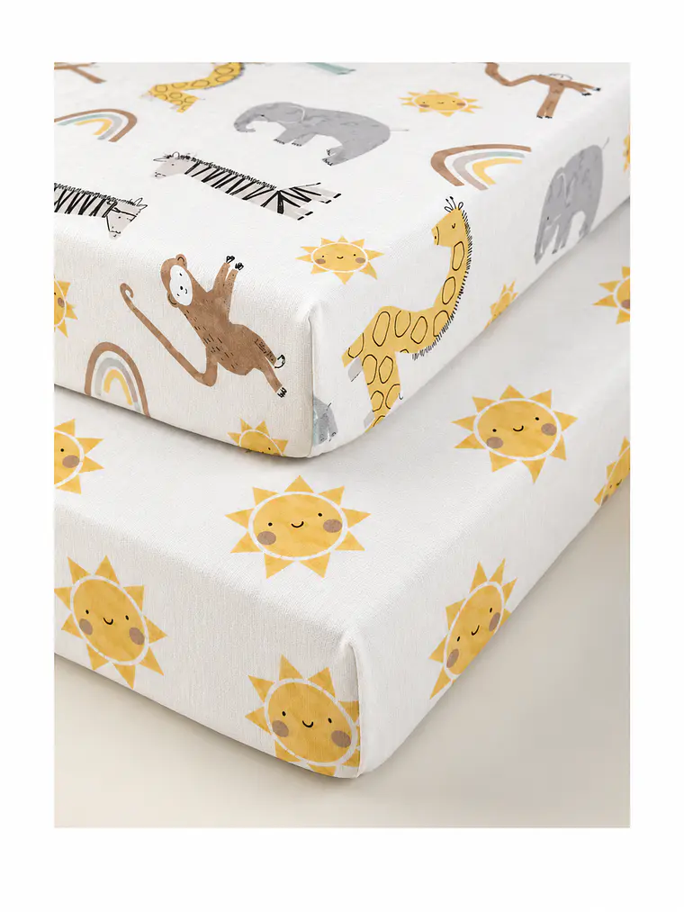 Set 2 sábanas bajeras jersey algodón para cuna 70x140x18cm -DISEÑOS 24
