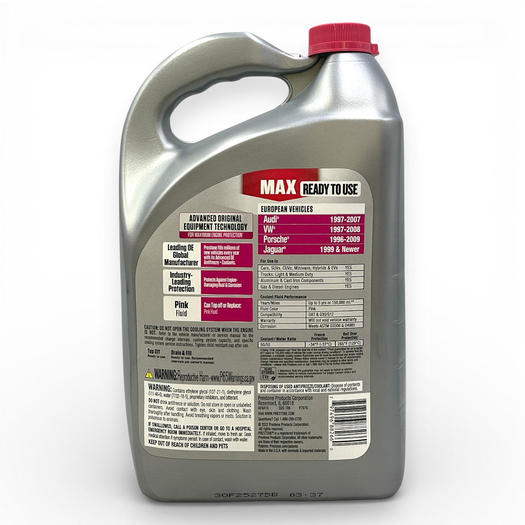 Prestone Antifreeze Coolant 50/50 Rosado 3.78 Litros 3