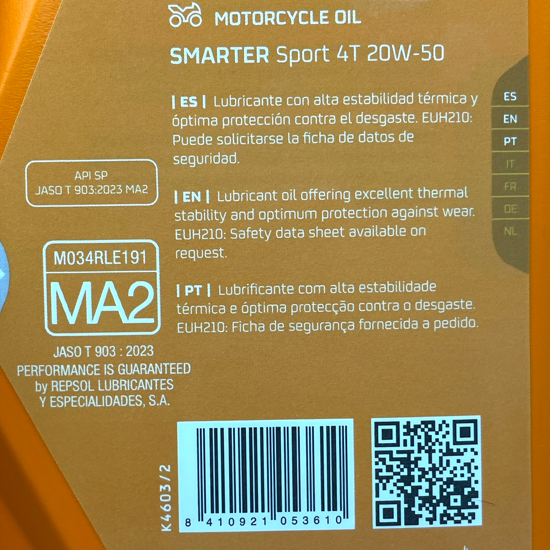 Aceite Semi Sintético Moto 20w-50 Repsol Smarter 6