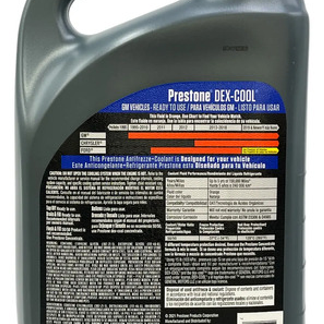 Anticongelante Refrigerante Coolant Prestone Dexcool 50/50 Naranja 3