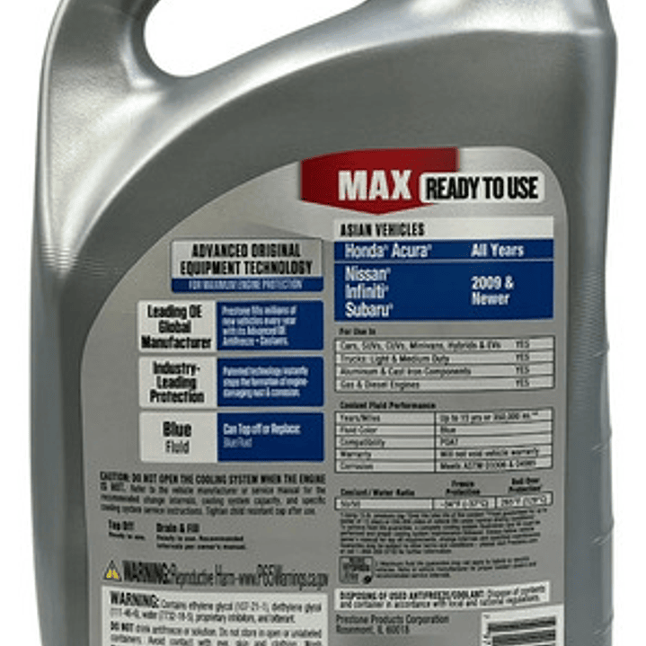 Coolant Prestone Honda/nissan 50/50 3.78 L Azul 3