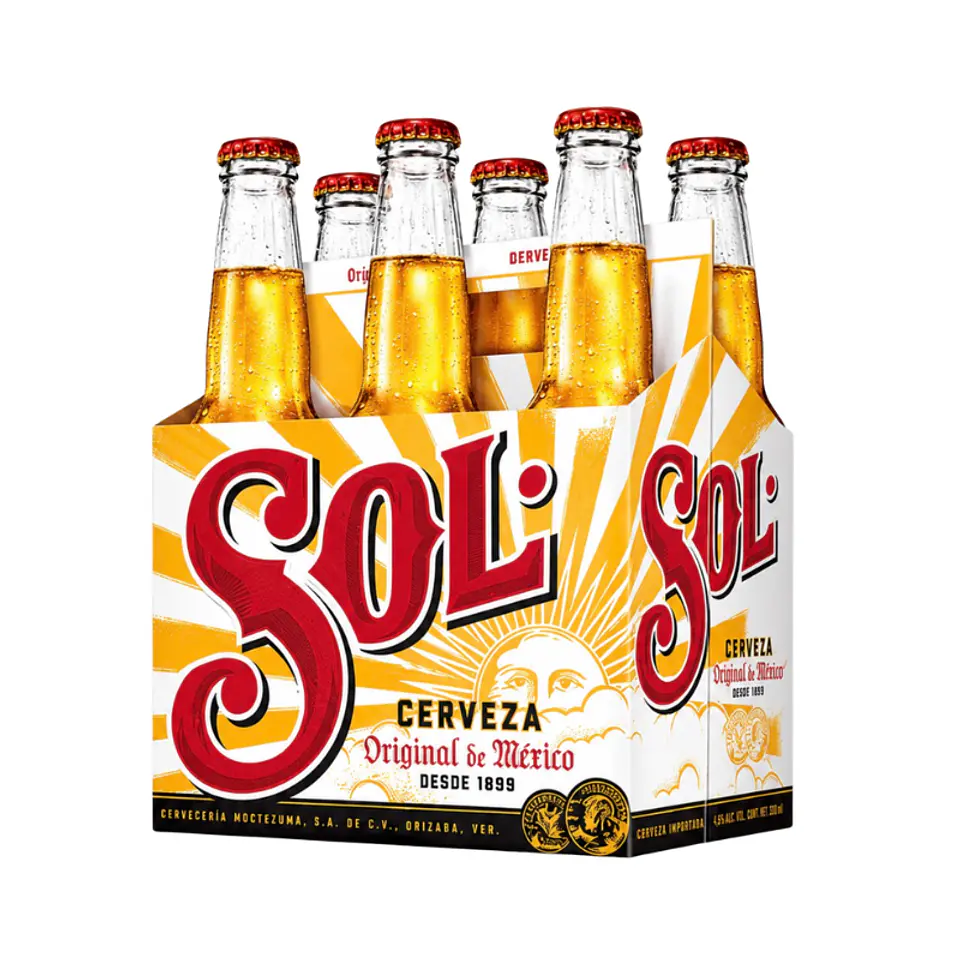 Pack 6 un. Cerveza Sol Lager 4.5° 330 cc 2